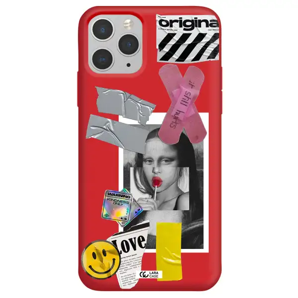 Mona Lisa Street Style Apple iPhone 11 pro Silicone Imperial Red Case