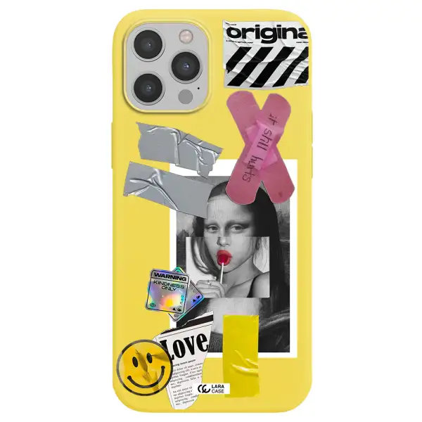 Mona Lisa Street Style Apple iPhone 12 pro max Silicone canary yellow Case