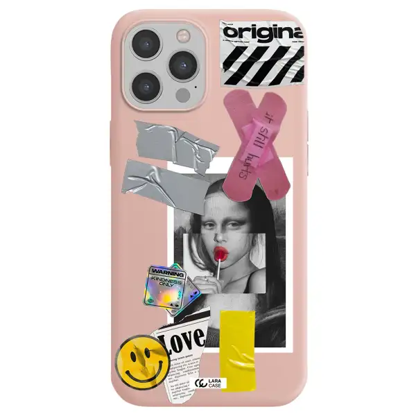 Mona Lisa Street Style Apple iPhone 12 pro max Silicone pastel pink Case
