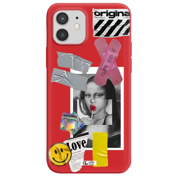 Mona Lisa Street Style Apple iPhone 12 Silicone Imperial Red Case