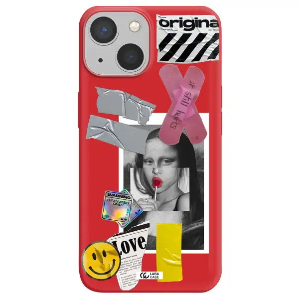 Mona Lisa Street Style Apple iPhone 13 mini Silicone Imperial Red Case