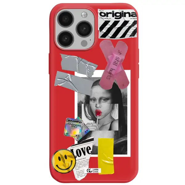 Mona Lisa Street Style Apple iPhone 13 Pro Max Silicone Imperial Red Case