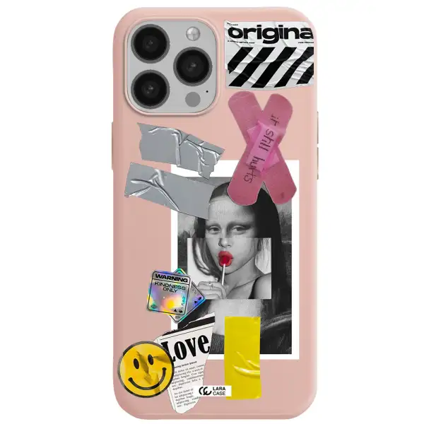 Mona Lisa Street Style Apple iPhone 13 Pro Max Silicone pastel pink Case