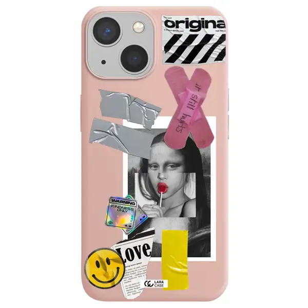 Mona Lisa Street Style Apple iPhone 13 Silicone pastel pink Case
