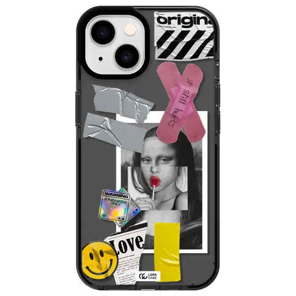 Mona Lisa Street Style Apple iPhone 14 impact Smoke Black Case