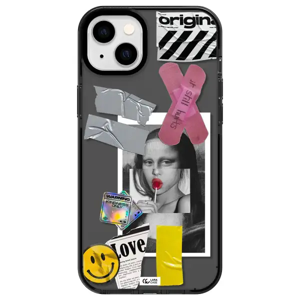 Mona Lisa Street Style Apple iPhone 14 plus impact Smoke Black Case