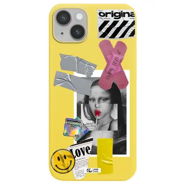 Mona Lisa Street Style Apple iPhone 14 plus Silicone canary yellow Case