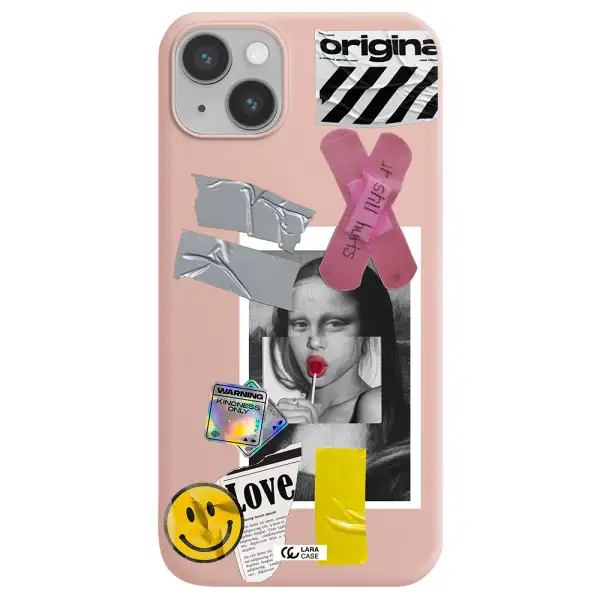 Mona Lisa Street Style Apple iPhone 14 plus Silicone pastel pink Case