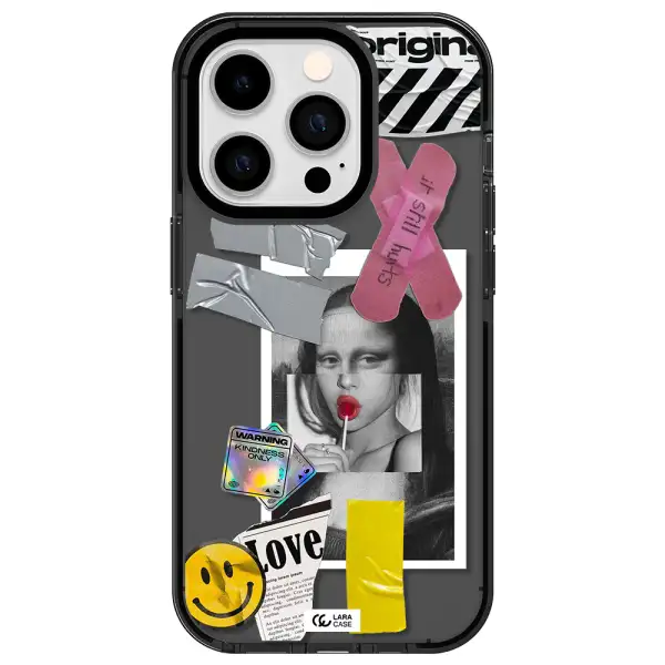 Mona Lisa Street Style Apple iPhone 14 pro impact Smoke Black Case