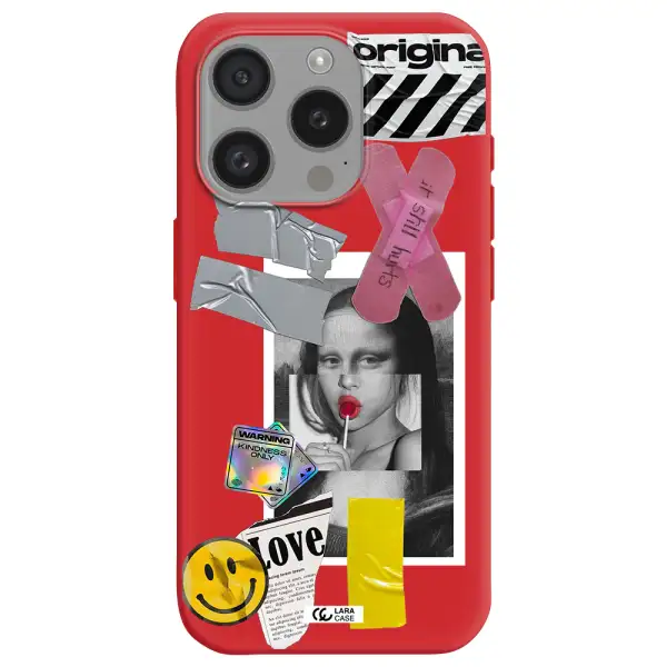 Mona Lisa Street Style Apple Iphone 15 Pro Silicone Imperial Red Case