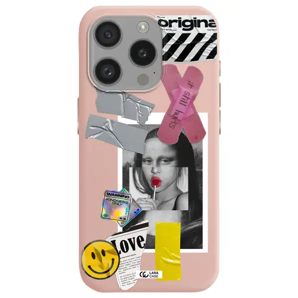 Mona Lisa Street Style Apple Iphone 15 Pro Silicone Pastel Pink Case