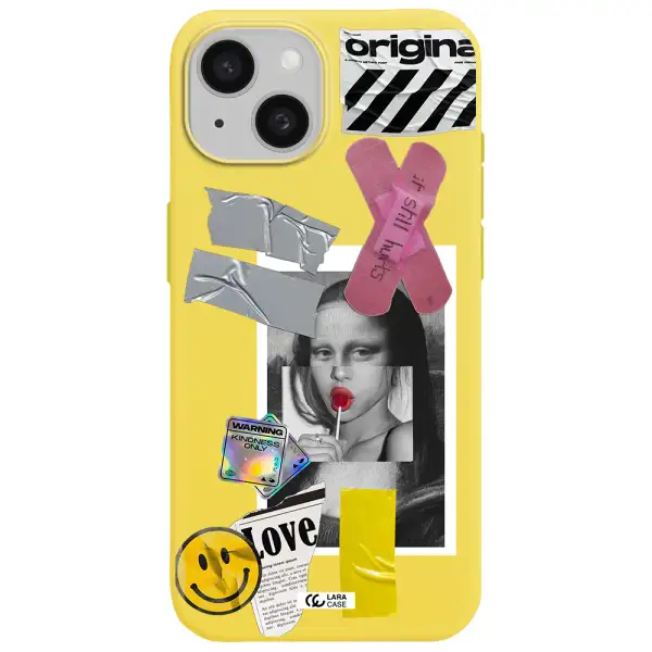Mona Lisa Street Style Apple iPhone 15 Silicone canary yellow Case