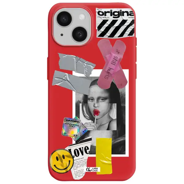 Mona Lisa Street Style Apple Iphone 15 Silicone Imperial Red Case