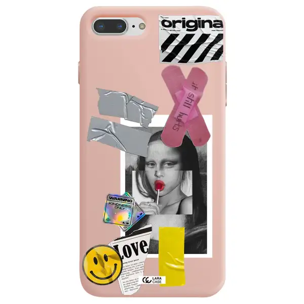 Mona Lisa Street Style Apple iPhone 7 plus Silicone pastel pink Case