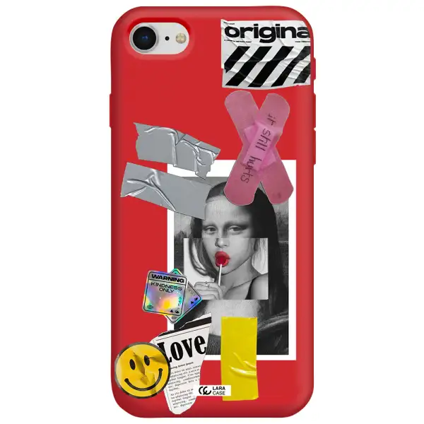 Mona Lisa Street Style Apple iPhone se 2020 Silicone Imperial Red Case