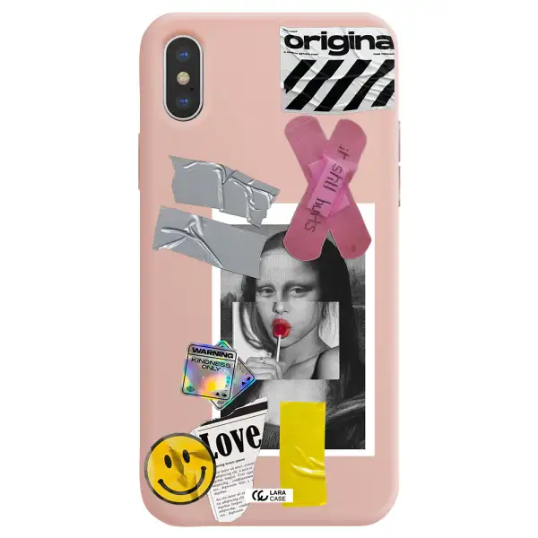 Mona Lisa Street Style Apple iPhone XS Silicone pastel pink Case