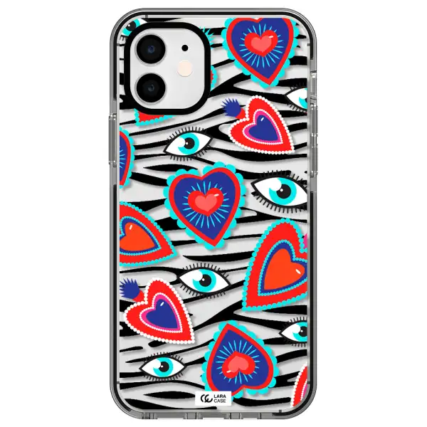 Eye Heart Apple iPhone 12 impact black border Case