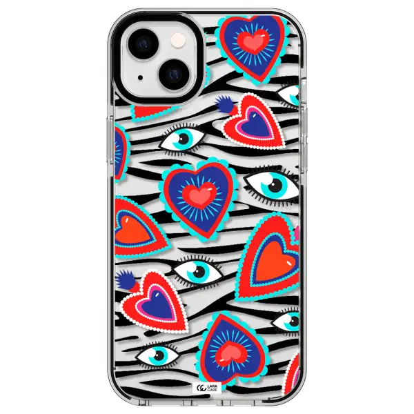 Eye Heart Apple iPhone 14 plus impact black border Case