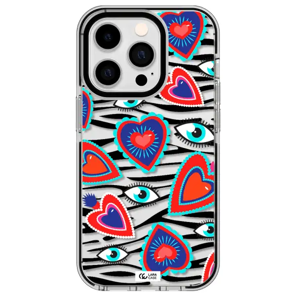 Eye Heart Apple iPhone 14 pro impact black border Case