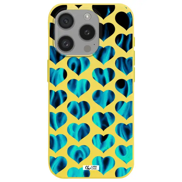 Heart Flame Apple Iphone 15 Pro Silicone Canary Yellow Case