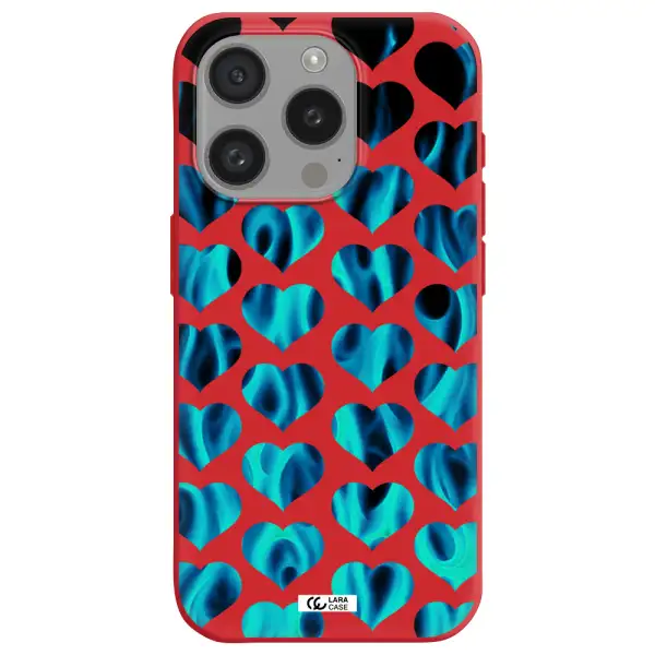 Heart Flame Apple Iphone 15 Pro Silicone Imperial Red Case