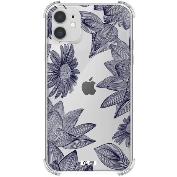 Blue Line Flower Apple iPhone 11 Clear PC Case