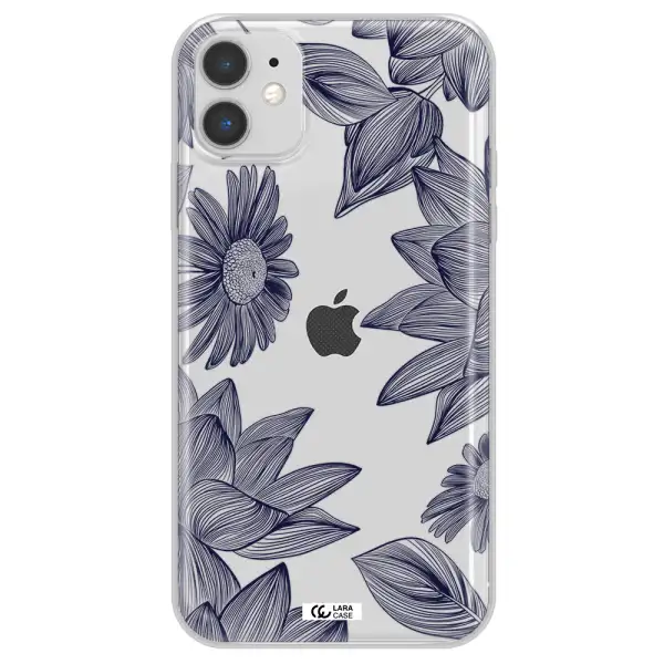 Blue Line Flower Apple iPhone 11 Clear TPU Case