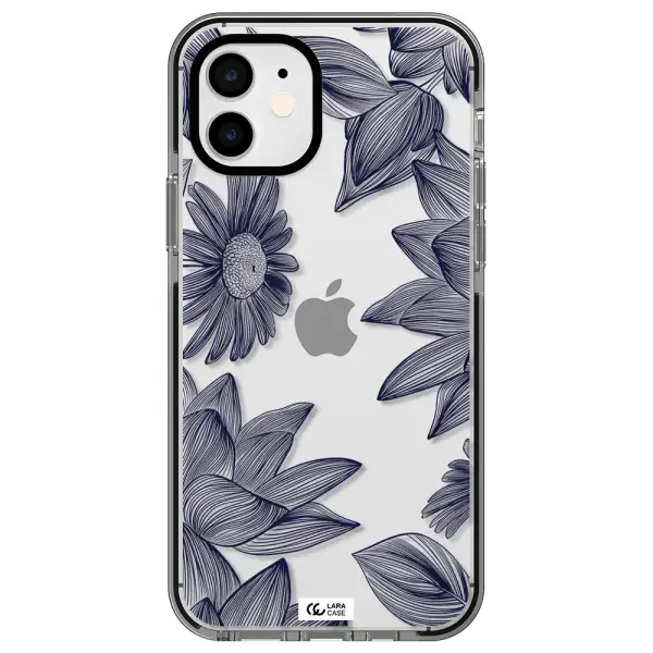 Blue Line Flower Apple iPhone 11 impact black border Case