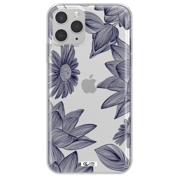 Blue Line Flower Apple iPhone 11 pro Clear TPU Case
