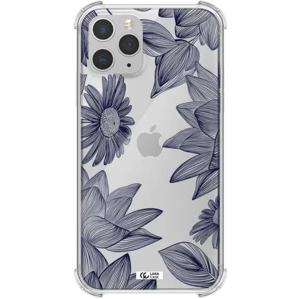 Blue Line Flower Apple iPhone 11 pro max Clear PC Case