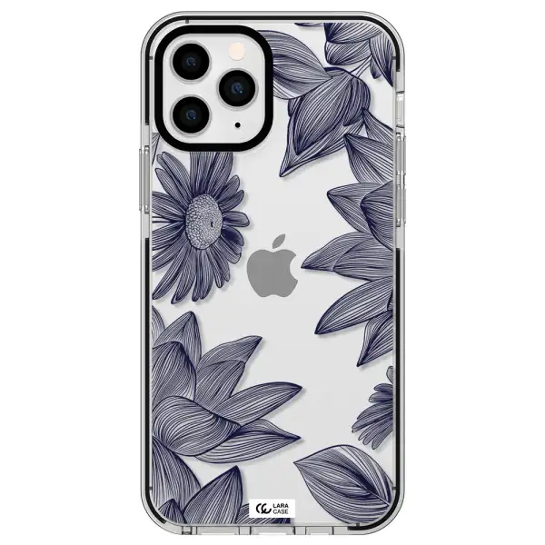 Blue Line Flower Apple iPhone 11 pro max impact black border Case