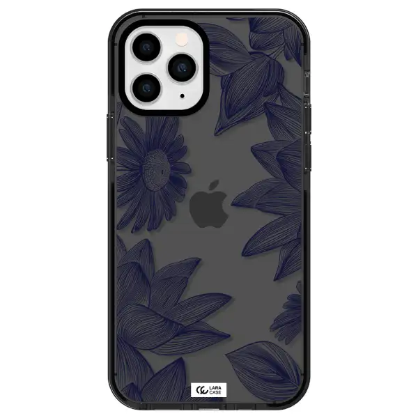 Blue Line Flower Apple iPhone 11 pro max impact Smoke Black Case