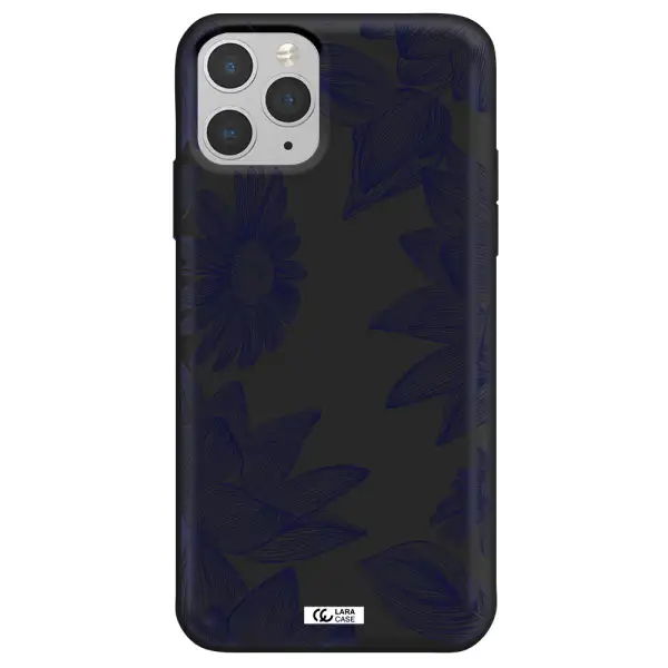 Blue Line Flower Apple iPhone 11 pro max Silicone black Case