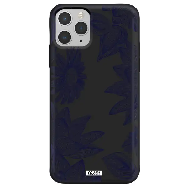 Blue Line Flower Apple iPhone 11 pro Silicone black Case