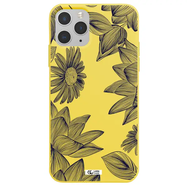 Blue Line Flower Apple iPhone 11 pro Silicone canary yellow Case