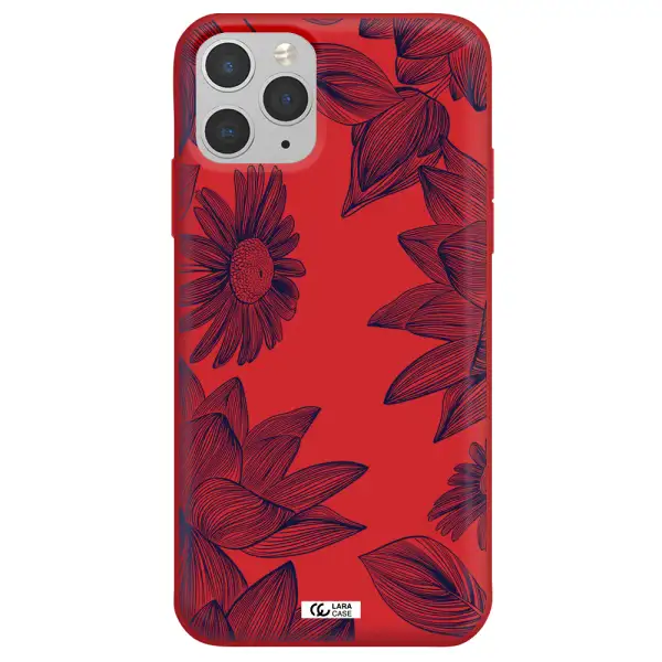 Blue Line Flower Apple iPhone 11 pro Silicone Imperial Red Case