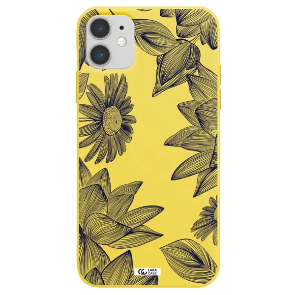 Blue Line Flower Apple iPhone 11 Silicone canary yellow Case