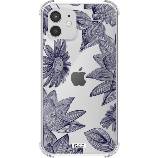 Blue Line Flower Apple iPhone 12 Clear PC Case