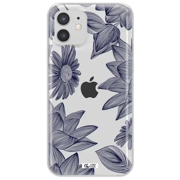 Blue Line Flower Apple iPhone 12 Clear TPU Case