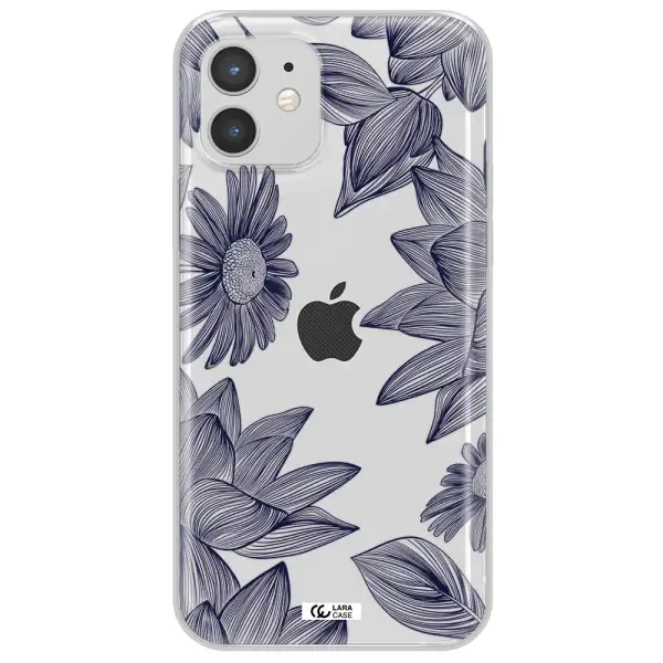 Blue Line Flower Apple iPhone 12 mini Clear TPU Case