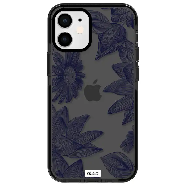 Blue Line Flower Apple iPhone 12 mini impact Smoke Black Case