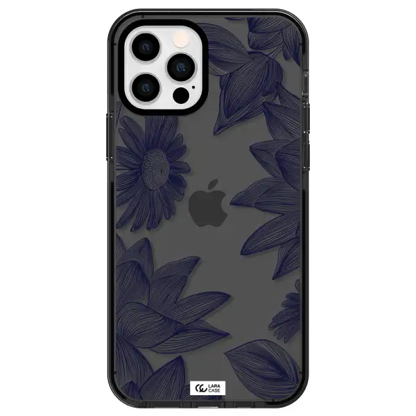 Blue Line Flower Apple iPhone 12 pro impact Smoke Black Case