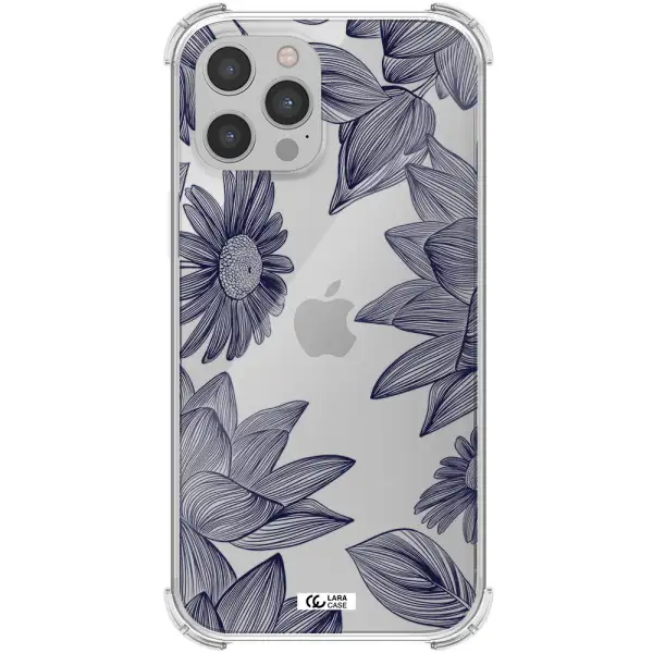 Blue Line Flower Apple iPhone 12 pro max Clear PC Case