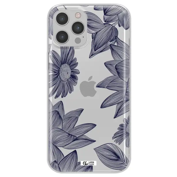 Blue Line Flower Apple iPhone 12 pro max Clear TPU Case