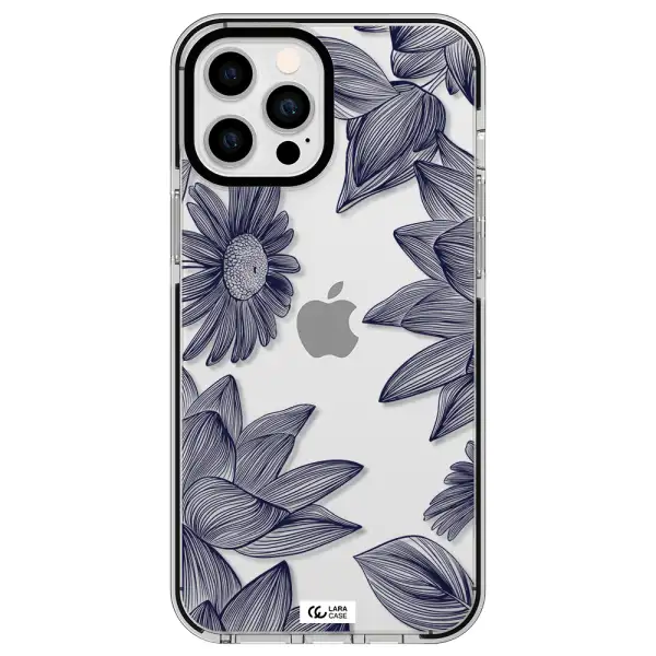 Blue Line Flower Apple iPhone 12 pro max impact black border Case