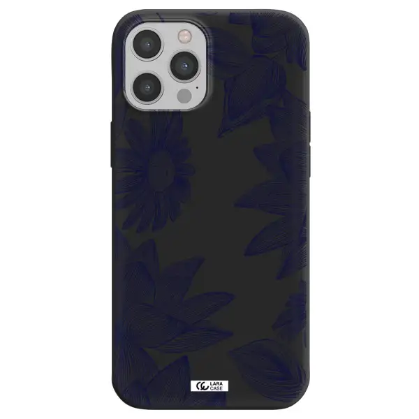Blue Line Flower Apple iPhone 12 pro max Silicone black Case