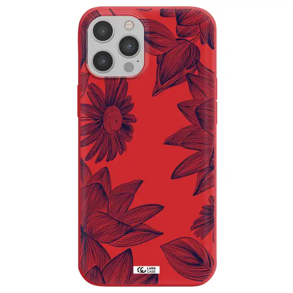Blue Line Flower Apple iPhone 12 pro max Silicone Imperial Red Case