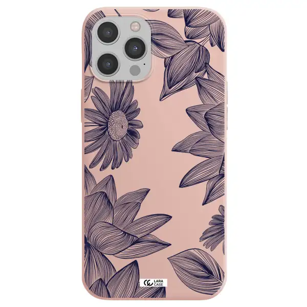 Blue Line Flower Apple iPhone 12 pro max Silicone pastel pink Case