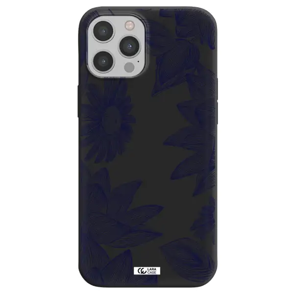 Blue Line Flower Apple iPhone 12 pro Silicone black Case