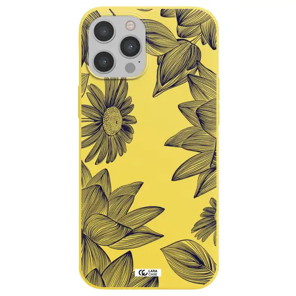 Blue Line Flower Apple iPhone 12 pro Silicone canary yellow Case